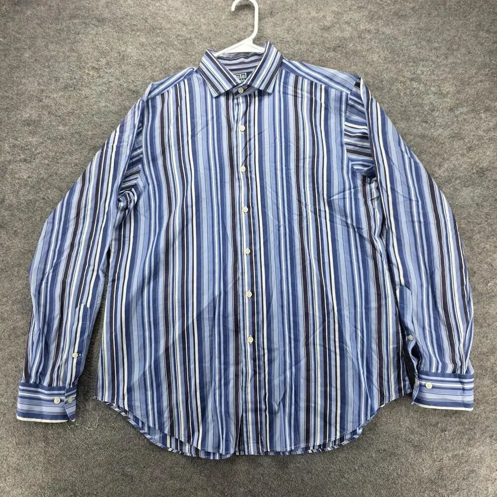 Polo Ralph Lauren Dress Shirt Mens 16 Blue Striped Classic Fit Point Collar